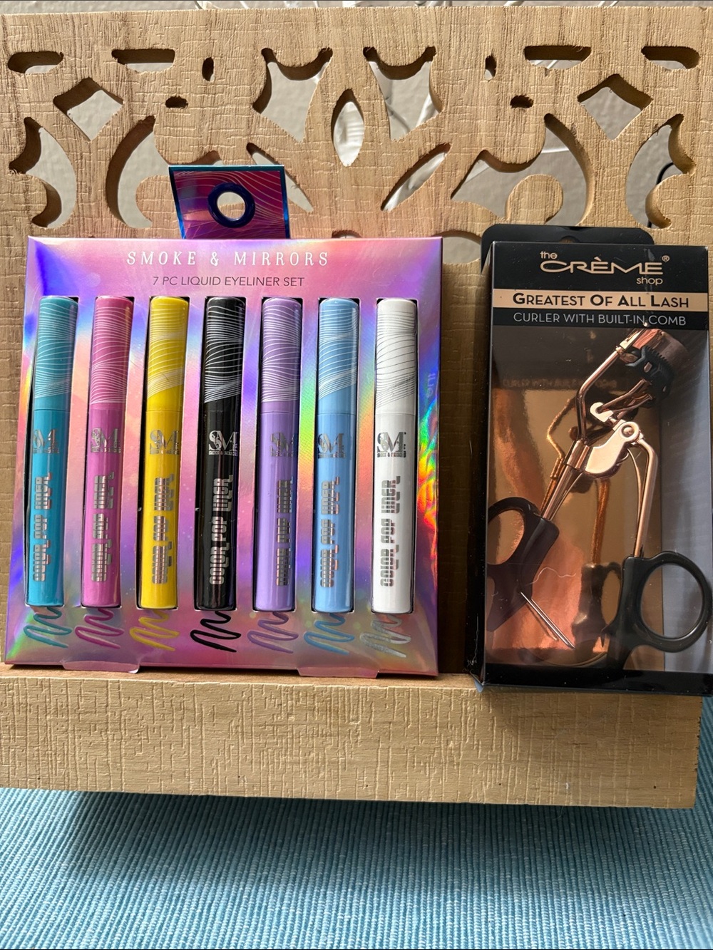 SMOKE & MIRRORS 7-Piece Liquid Eyeliner Set - Multicolor and eyelash curler